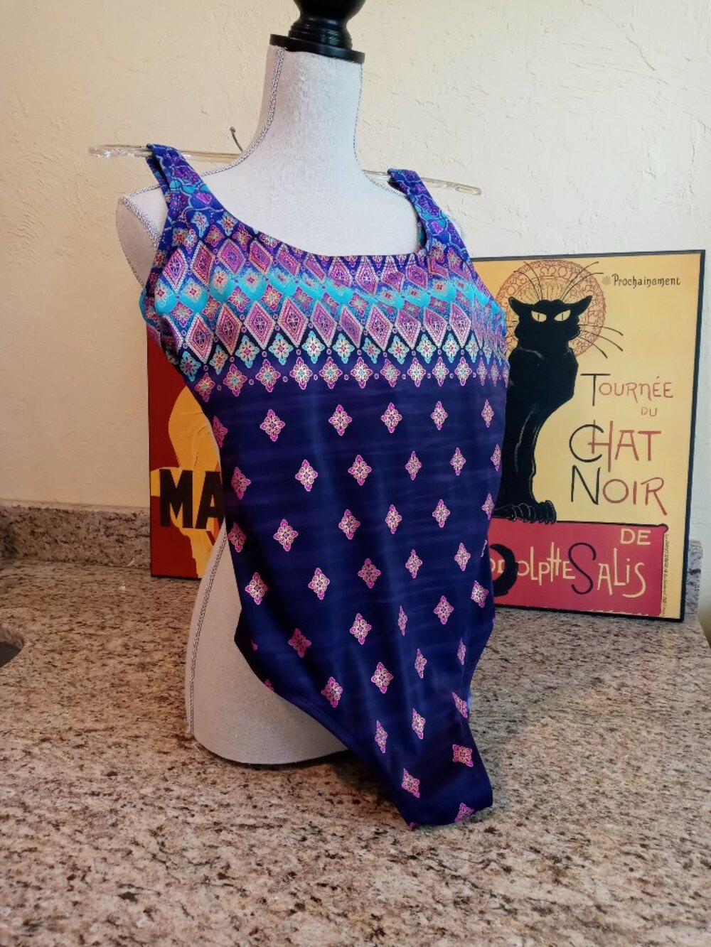 Longitude One Piece Swimsuit with Metallic Print EUC